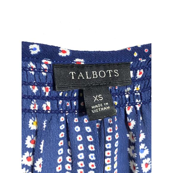 Talbots Blue Floral Blouse Top XS Keyhole Neck Coastal Nautical Career Abstract - Picture 5 of 7